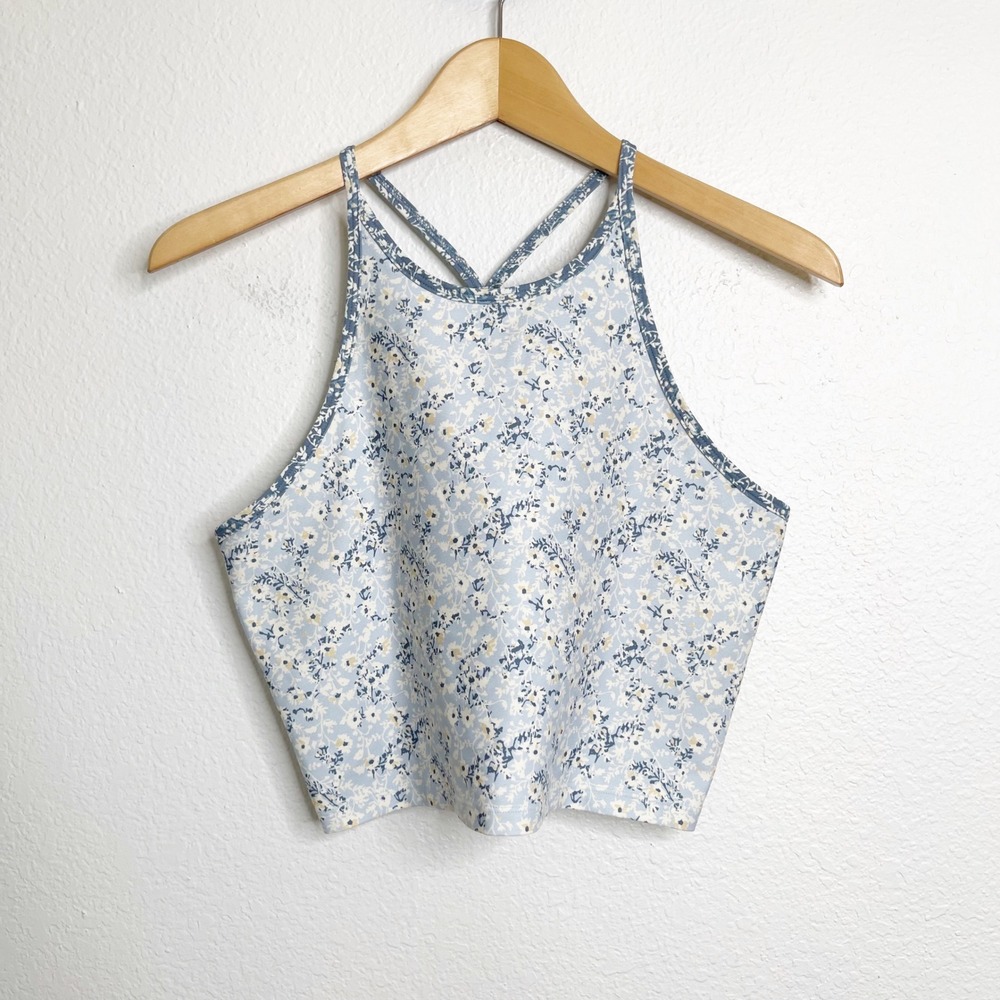 Summersalt‎ Women Blue Floral High Neck Halter Racerback Crop Top Size 14